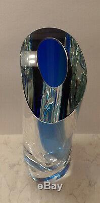 Kosta Boda Seaside Vase Cobalt Blue & Clear by Goran Warff SIGNED