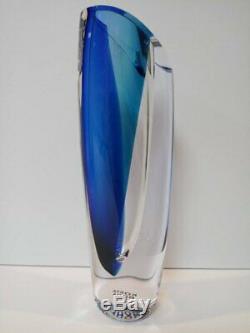 Kosta Boda Seaside Vase Cobalt Blue Turquoise & Clear by Goran Warff SIGNED 10