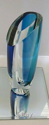 Kosta Boda Seaside Vase Cobalt Blue Turquoise & Clear by Goran Warff SIGNED 10