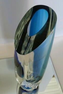 Kosta Boda Seaside Vase Cobalt Blue Turquoise & Clear by Goran Warff SIGNED 10