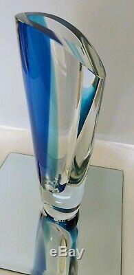 Kosta Boda Seaside Vase Cobalt Blue Turquoise & Clear by Goran Warff SIGNED 10