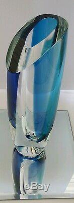 Kosta Boda Seaside Vase Cobalt Blue Turquoise & Clear by Goran Warff SIGNED 10