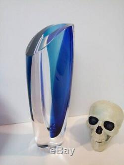 Kosta Boda Seaside Vase Cobalt Blue Turquoise & Clear by Goran Warff SIGNED 10