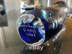 Kosta Boda Seaside Vase Cobalt Blue Turquoise & Clear by Goran Warff SIGNED 11