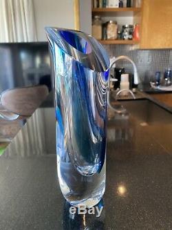 Kosta Boda Seaside Vase Cobalt Blue Turquoise & Clear by Goran Warff SIGNED 11