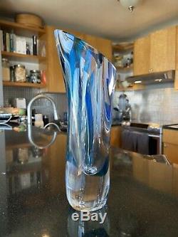 Kosta Boda Seaside Vase Cobalt Blue Turquoise & Clear by Goran Warff SIGNED 11