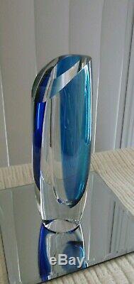 Kosta Boda Seaside Vase Cobalt Blue Turquoise & Clear by Goran Warff SIGNED 9.5