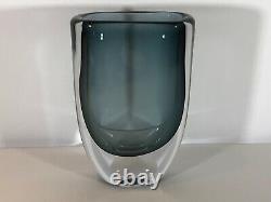 Kosta Boda Signed Vicke Lindstrand Thick Walled Smokey Blue Glass Vase. Lovely