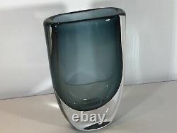 Kosta Boda Signed Vicke Lindstrand Thick Walled Smokey Blue Glass Vase. Lovely