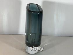 Kosta Boda Signed Vicke Lindstrand Thick Walled Smokey Blue Glass Vase. Lovely