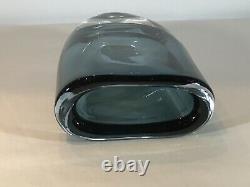 Kosta Boda Signed Vicke Lindstrand Thick Walled Smokey Blue Glass Vase. Lovely