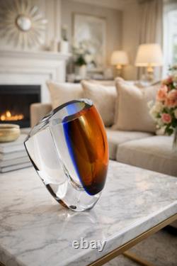 Kosta Boda Sweden Crystal Mirage Art Glass Vase 7040705 Göran Wärff Amber Blue