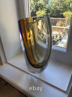 Kosta Boda Sweden Crystal Mirage Art Glass Vase 7040705 Göran Wärff Amber Blue