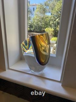 Kosta Boda Sweden Crystal Mirage Art Glass Vase 7040705 Göran Wärff Amber Blue