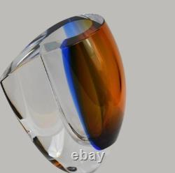 Kosta Boda Sweden Crystal Mirage Art Glass Vase 7040705 Göran Wärff Amber Blue