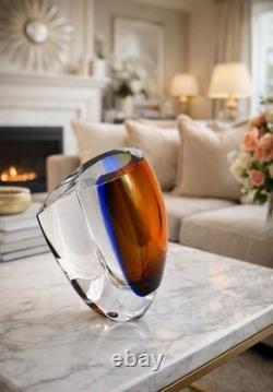 Kosta Boda Sweden Crystal Mirage Art Glass Vase 7040705 Göran Wärff Amber Blue