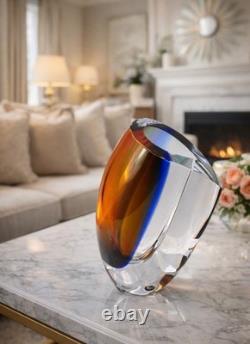 Kosta Boda Sweden Crystal Mirage Art Glass Vase 7040705 Göran Wärff Amber Blue