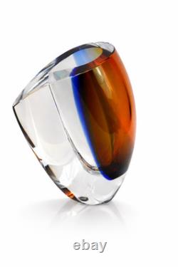 Kosta Boda Sweden Crystal Mirage Art Glass Vase 7040705 Göran Wärff Amber Blue