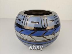 Kosta Boda Taiga Monica Backstrom SIGNED Blue Glass Vase Bowl Sculpture Orb Vtg