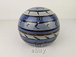 Kosta Boda Taiga Monica Backstrom SIGNED Blue Glass Vase Bowl Sculpture Orb Vtg