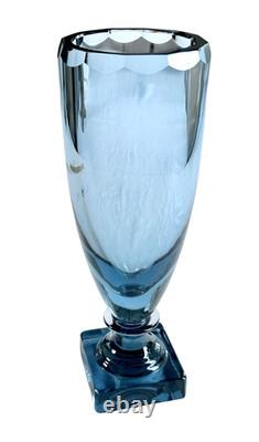 Kosta Elis Bergh Art Deco Blue Crystal Pedestal Vase BH 1353 1930s Sweden