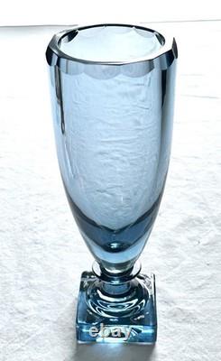 Kosta Elis Bergh Art Deco Blue Crystal Pedestal Vase BH 1353 1930s Sweden