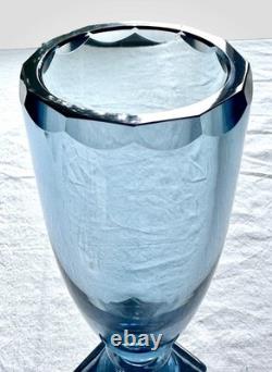 Kosta Elis Bergh Art Deco Blue Crystal Pedestal Vase BH 1353 1930s Sweden