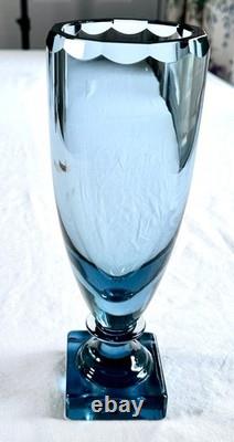 Kosta Elis Bergh Art Deco Blue Crystal Pedestal Vase BH 1353 1930s Sweden