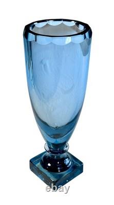 Kosta Elis Bergh Art Deco Blue Crystal Pedestal Vase BH 1353 1930s Sweden