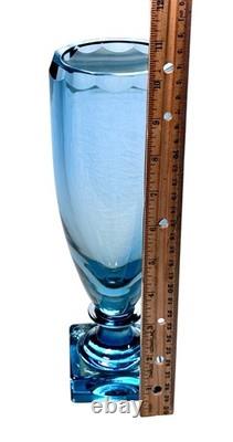Kosta Elis Bergh Art Deco Blue Crystal Pedestal Vase BH 1353 1930s Sweden