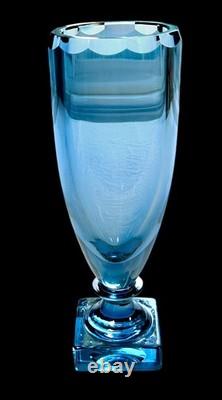 Kosta Elis Bergh Art Deco Blue Crystal Pedestal Vase BH 1353 1930s Sweden