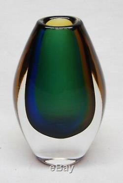 Kosta Vicke Lindstrand. 3 Coloured Vase In Amber, Blue And Green