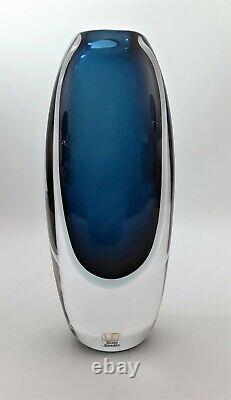 Kosta Vicke Lindstrand Sommerso Blue Glass Vase Signed Kosta 441827 8x 3-1/2