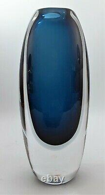 Kosta Vicke Lindstrand Sommerso Blue Glass Vase Signed Kosta 441827 8x 3-1/2