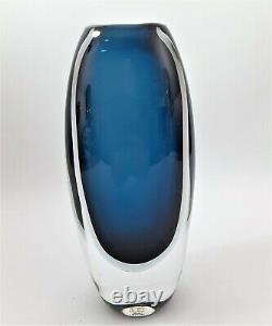 Kosta Vicke Lindstrand Sommerso Blue Glass Vase Signed Kosta 441827 8x 3-1/2