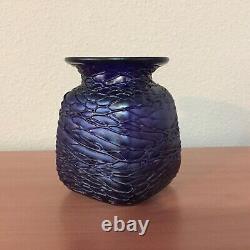 Kralik Bohemian glass threaded vase cobalt blue