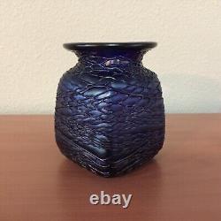 Kralik Bohemian glass threaded vase cobalt blue