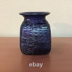 Kralik Bohemian glass threaded vase cobalt blue