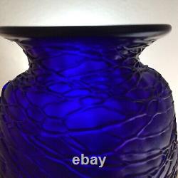 Kralik Bohemian glass threaded vase cobalt blue