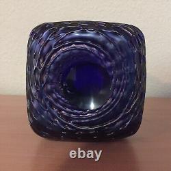 Kralik Bohemian glass threaded vase cobalt blue