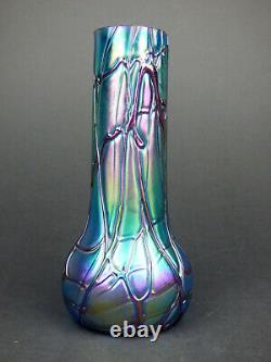 Kralik purple Veined iridescent sky blue glass vase Bohemian Art Nouveau