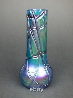 Kralik purple Veined iridescent sky blue glass vase Bohemian Art Nouveau
