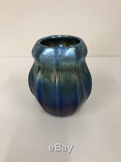 L. C. Tiffany Favrile Blue Glass Vase Art studio Signed