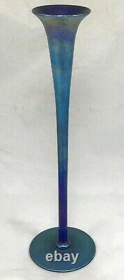 L. C. Tiffany Inc Favrile Art Glass Blue Trumpet Vase