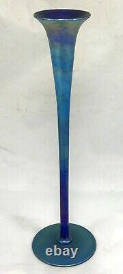 L. C. Tiffany Inc Favrile Art Glass Blue Trumpet Vase
