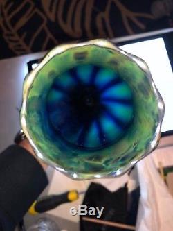 L C Tiffany favrile glass Vase 12.5 Floriform Iridescent BLUE! Tiffany & Co