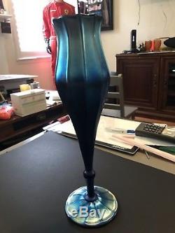 L C Tiffany favrile glass Vase 12.5 Floriform Iridescent BLUE! Tiffany & Co