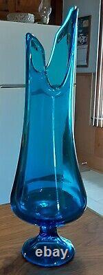 L. E SMITH Peacock Blue 14 Pedestal Fat Bottomed Smoothie Swung Vase