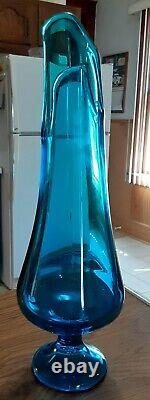 L. E SMITH Peacock Blue 14 Pedestal Fat Bottomed Smoothie Swung Vase