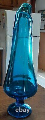 L. E SMITH Peacock Blue 14 Pedestal Fat Bottomed Smoothie Swung Vase